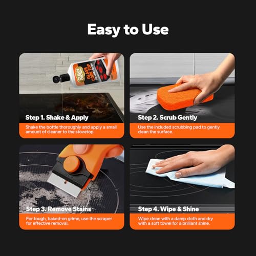 3-in-1 Cooktop Cleaner Kit (8.8 Oz Cooktop Cleaner + Scrubbing Pad + Scraper), Stovetop Cleaner for Electric Top Stoves, Ceramic Cooktops & Fireplace Glass, Remove Burned on Food, Grease - view 6