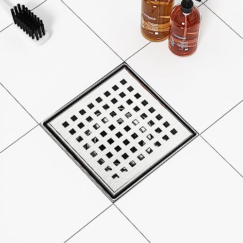 4-Inch Brushed Square Shower Drain with Quadrato Pattern Grate - view 6