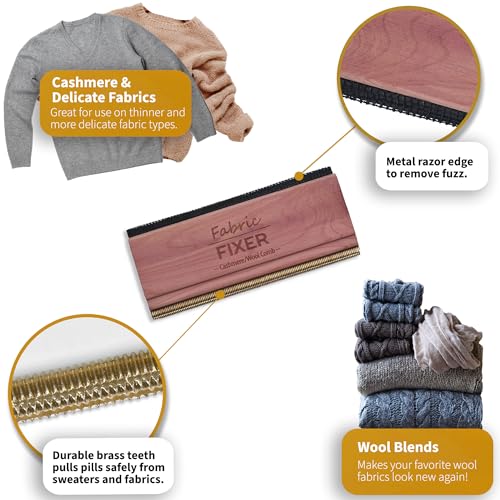 Cashmere and Multi-Fabric Sweater Comb Combo (Cedar Wood Handle Double Edge Design) Manual Fabric Defuzzer Wool Lint Shaver Comb Scraper for Clothing Pills, Furniture, Sheets and Fabrics - view 6