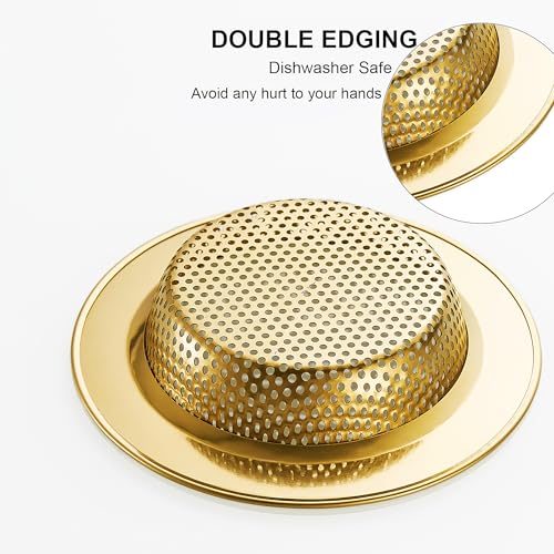 Kitchen Sink Strainer Stainless Steel, Kitchen Sink Drain Strainer, Gold Sink Strainers for Kitchen Sinks with Large Wide Rim 4.5" Diameter (2 PCS) - view 3
