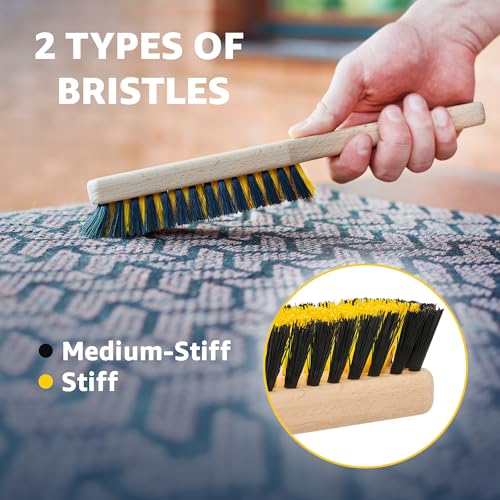 Carpet Cleaning Brush, Scrub Brush with Handle for Floor Mats, Rug Brush, Heavy Duty Carpet Cleaner Brush, Nylon Upholstery Brush for Indoor and Outdoor, Stiff Bristle Car Carpet Brush, Yellow - view 3