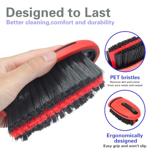 Carpet Cleaning Brush & Upholstery Brush Set, Hard Bristle Carpet Scrub Brush, Rug Brush, Couch Cleaner Brush, Fabric/Leather Detail Brush for Car, Home & Outdoor Furniture (Red) - view 4