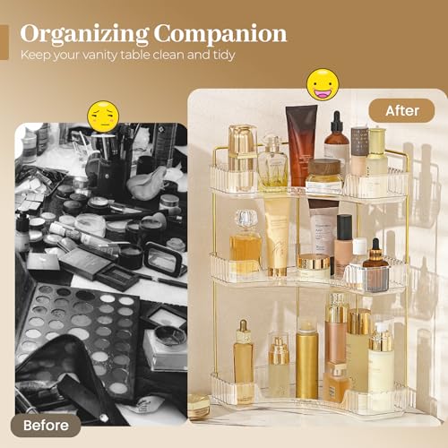Corner Bathroom Organizer, 3 Tier Clear Makeup Shelf - view 5