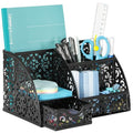 Desk Organizer and Pen Holder for Desk, Mesh Office Supplies Storage Caddy with Drawer for Small Space, Desktop Organizer for Home Office, Black