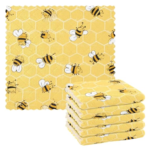Bees on The Honey Honeycombs 6 Pack Dish Cloths for Washing Dishes Kitchen Dishcloth Microfiber Dish Towel Rags Absorbent Reusable Cleaning Drainer Washcloths