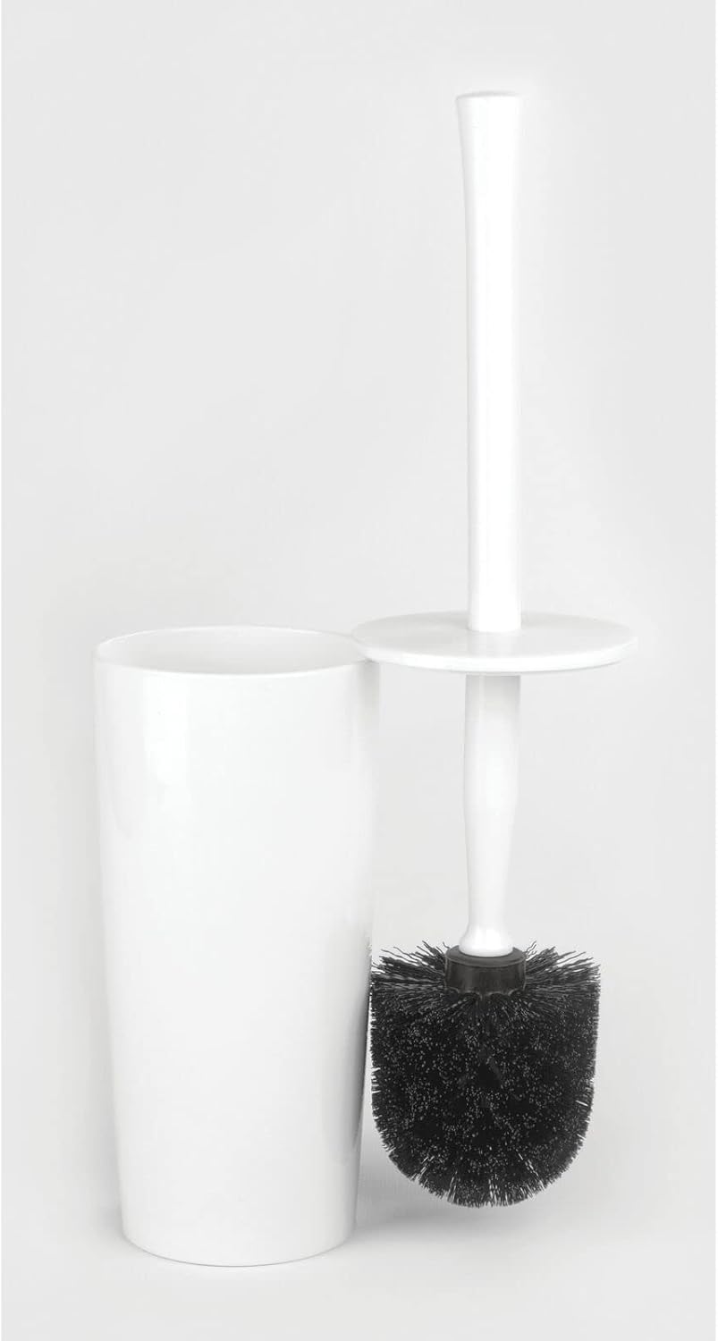 Slim Plastic Toilet Bowl Brush and Holder Set, Modern Compact Storage Organizer Cleaner Scrubber for Toilet - Heavy Duty Cleaning Plunger for Bathroom, Aura Collection - White - view 7