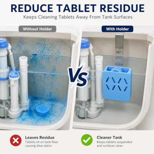 2 PCS Adjustable Toilet Tank Tablet Holder with Cleaning Brush, Toilet Bowl Cleaner Holder, Hanging Silicone Bleach Tablet Caddy Bracket, Helps Reduce Residue & Flapper Contact(Blue) - view 4