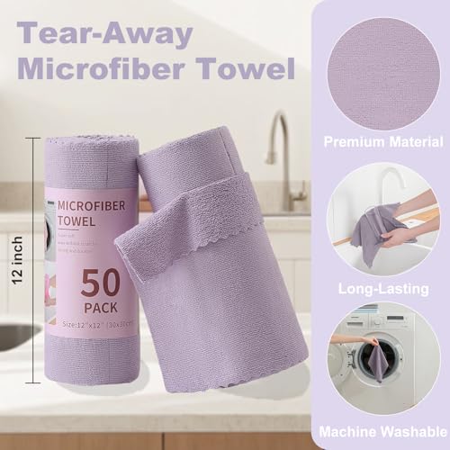 2 Roll Reusable Paper Towels,100 Sheets Tear Away Microfiber Cleaning Cloth, Lint Free Cleaning Rags for Kitchen, Dishcloth,Household Cleaning Supplies - view 4