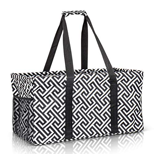 Extra Large Utility Tote Bag - Oversized Collapsible Beach Bag - Geo Black