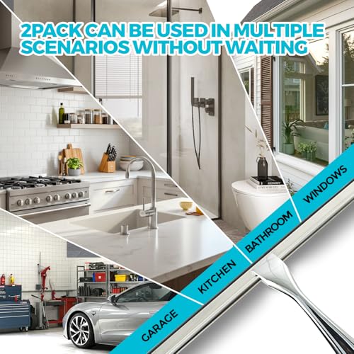 2pcs Shower Squeegee for Glass Doors with Adhesive Hanging Hook Set - view 2