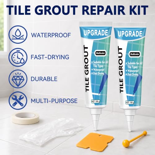 Tile Grout Repair Kit, 2 Pack Waterproof White Grout Sealer for Shower, Bathroom, Kitchen, Tile, Fast Drying Grout Filler Restores and Renews Floors, Gaps, Joints, Lines(100g Each) - view 2