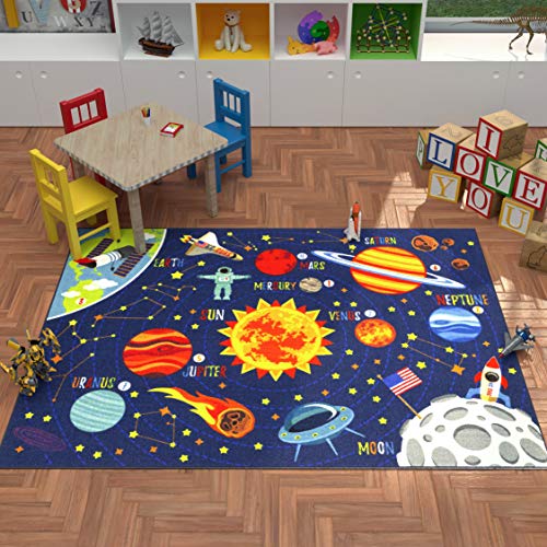 5x7 Outer Space Solar System Toy Car Road Rug – Educational Play Mat Carpet for Kids, Toddlers, Nursery, Classroom, Playroom, Baby Daycare - view 6