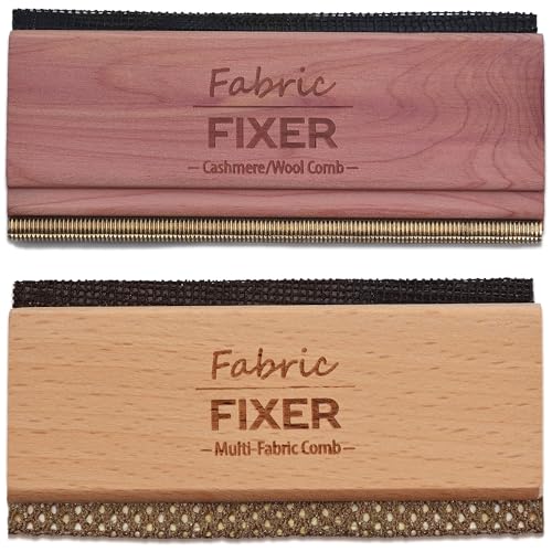 Cashmere and Multi-Fabric Sweater Comb Combo (Cedar Wood Handle Double Edge Design) Manual Fabric Defuzzer Wool Lint Shaver Comb Scraper for Clothing Pills, Furniture, Sheets and Fabrics