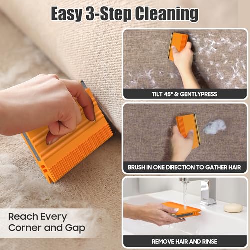 Mini Pet Hair Remover – 2025 Reusable Carpet Rake & Fur Scraper for Furniture, Car Interior, Hair Remover Brush for Bed, Couch, Home Surfaces Orange - view 2