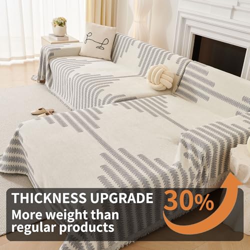 Boho Sofa Covers Couch Covers for 3 Cushion Couch Sofa Pet Friendly Soft Thick Non Slip Couch Cover for Dogs Washable Sectional Couch Covers L Shape Furniture Protecto (Grey, 71"x118") - view 3