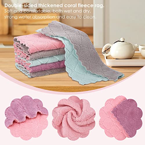 11Pack Kitchen Dish Cloths, Reusable Dish Towels, Nonstick Oil Washable Fast Drying, Super Absorbent Coral Velvet Cleaning Cloths for Mom from Daughter Son(Green-grey10 x 6") - view 3