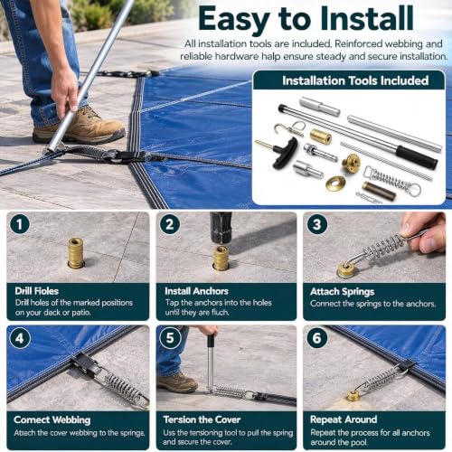 Round Inground Pool Cover for Concrete Wood Deck, Inlcude Installation Kit - view 6