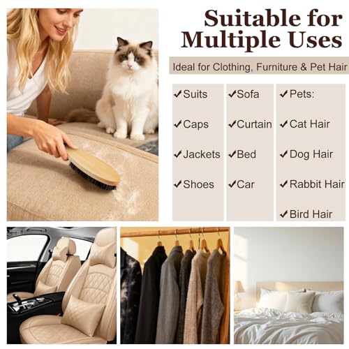 4 Pcs Lint Brushes for Clothes Horsehair Garment Brush Wood Handle - view 2
