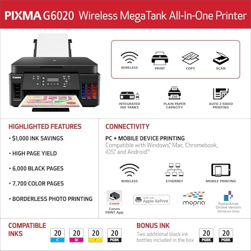 PIXMA G6020 MegaTank All-in-One Printer (3113C002) Bundle - view 6