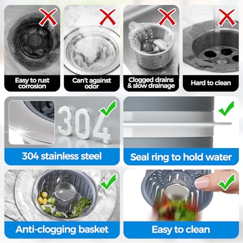 3 in 1 Kitchen Sink Stopper Strainer Basket Pop-Up Removable 2 Pack - view 6