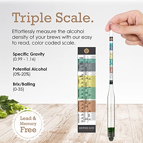 Hydrometer & Plastic Test Jar - for Home Brew Beer, Wine, Mead and Kombucha - Deluxe Triple Scale Set, Hardcase and Cloth - Specific Gravity ABV Tester - view 2