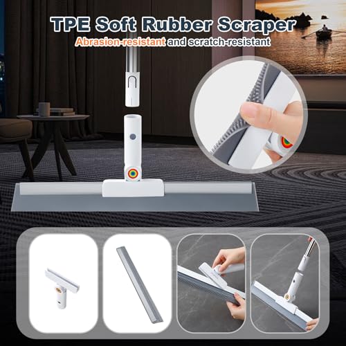 Rubber Squeegee Broom for Floor,Upgrade 62" Long Handle Window Squeegee, 2 Cleaning Cloths, Silicone Pet Hair Remover,Magic Broom Removes Water Spots, Stains, Grease, and Hair from Glass Surfaces. - view 3