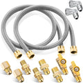 2 Pack 48 Inches Gas Hose Connector Universal Gas Appliance Hook Up Kit, with 1/2" On/Off Valve and 4 Couplings for Propane Stove Wall Mounted Heater, Flexible Connector for Propane Heater