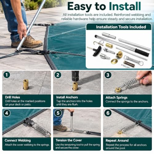 Round Inground Pool Cover for Concrete Wood Deck, Inlcude Installation Kit - view 7