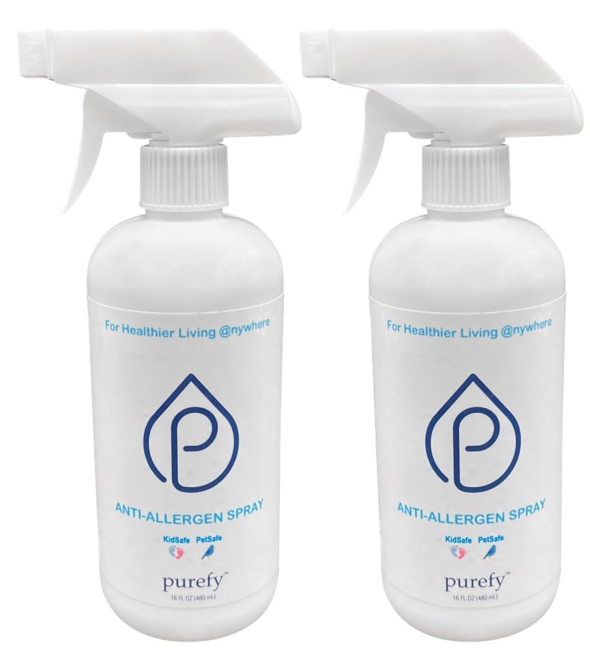 Anti-Allergen Spray (16oz, 2pk), Hypoallergenic. Eliminate Inanimate Allergens and Odor. Baby Safe. Unscented. No Residue. Safe for Babies & Pets. Allergen Reducer for Healthier Life!