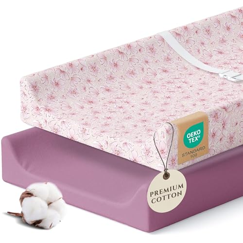Pobi Baby Changing Pad Cover for Girls, Soft Cotton, 2 Pack (Blossom)