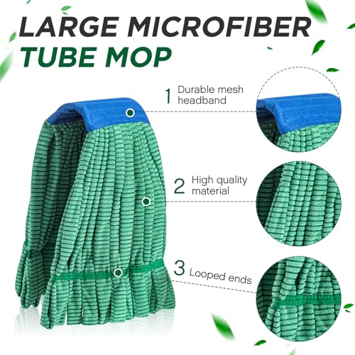 6 Pcs Large Microfiber Tube Mop Heads 18 Oz Looped End,Green - view 3