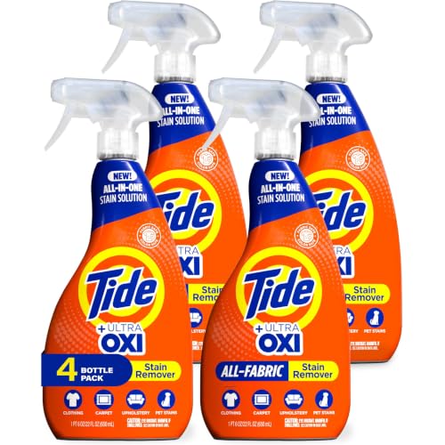 Laundry Stain Remover Spray with Oxi | Stain Remover for Clothes, Carpet, Upholstery, Pet Bedding, & More | Stain Treater Spray for Tough Stains from Wine, Coffee, Grease | 22 Fl Oz (Pack of 4)