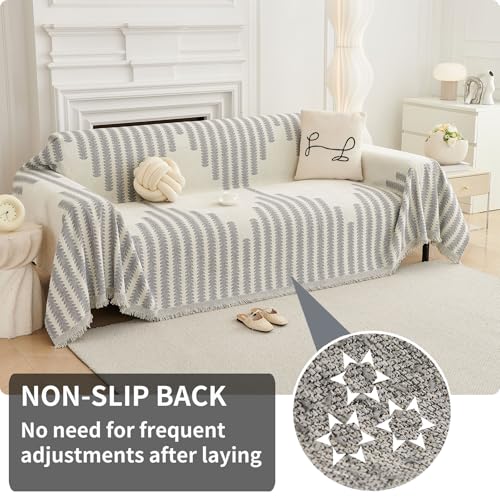 Boho Sofa Covers Couch Covers for 3 Cushion Couch Sofa Pet Friendly Soft Thick Non Slip Couch Cover for Dogs Washable Sectional Couch Covers L Shape Furniture Protecto (Grey, 71"x118") - view 2