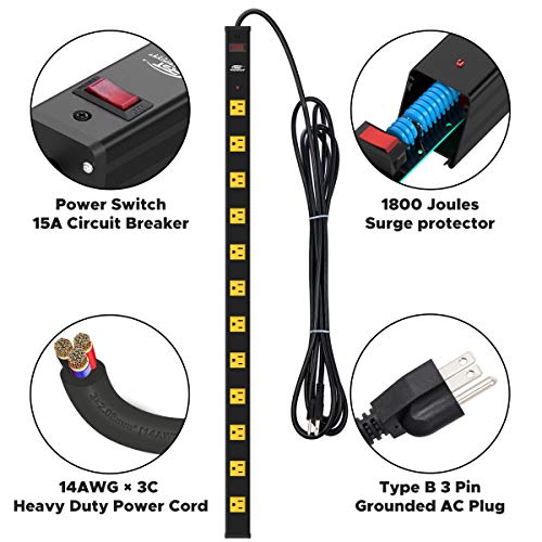 12-Outlet Long Heavy Duty Power Strip, 2.6'' Wide Spaced,15FT - view 4