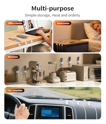 8 Pack 360° Rotatable Cable Clips Cord Organizer,Desk Cable Management Accessory,Cord Clips,Adhesive USB Wire Holder Keeper Organizer Home Office Desk Phone Car Wall Desktop Nightstand Cable Organizer - view 5