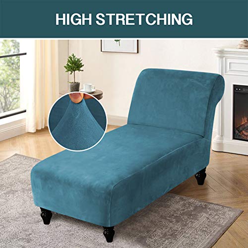 Chaise Lounge Slipcover Velve Luxury Stretch Chaise Covers for Living Room Indoor Ultra Soft Machine Washable, Peacock Blue - view 2