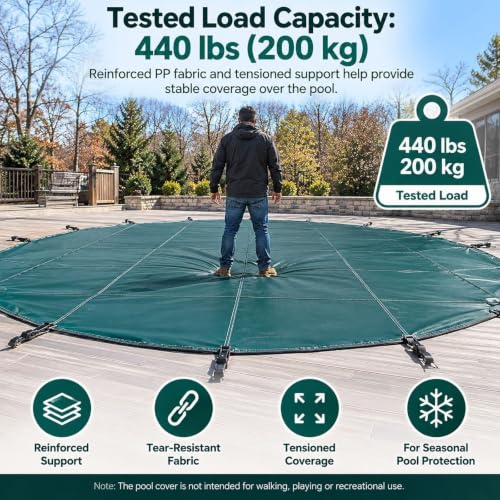 Round Inground Pool Cover for Concrete Wood Deck, Inlcude Installation Kit - view 5