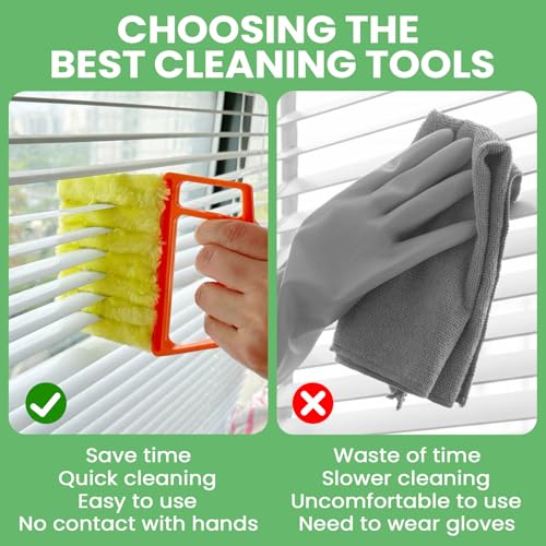 4Pcs Blind Cleaner Duster Tool Set with 7-Finger & 3-Finger Brushes，Washable Multi-Surface Dusting Kit for Wood Blinds, Venetian Blinds, AC Vents, Car Vents, Shutters & Fans (Orange+Blue) - view 4