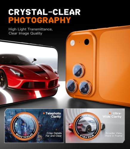 Lens Cover for iPhone 17 Pro/17 Pro Max, AR Clear Camera Protector, Anti-Scratch Full Coverage, Energy Mecha Style, Energy Orange - view 3