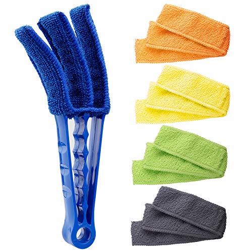 Window Blind Cleaner Duster Brush with 5 Microfiber Sleeves - Blind Cleaner Tools for Window Shutters Blind Air Conditioner Jalousie Dust