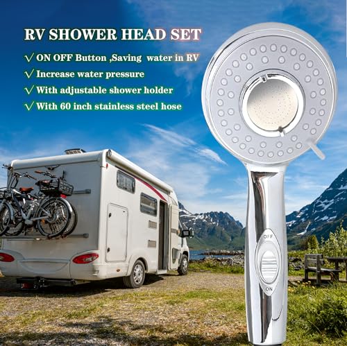 RV Shower Head with Hose and on off switch - High pressure shower head replacement for Bath room、RV、Motor home、Boat、Travel Trailer and Camper - with Stainless Steel 60'' Hose and bracket - view 3