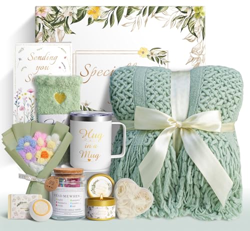 11 PCS Birthday Gifts for Women, Get Well Soon Gifts Baskets for Women Self Care Gifts, Spa Care Package After Surgery Thinking of You Sympathy Gift,Gift for Sick Friends Mom w/Blanket