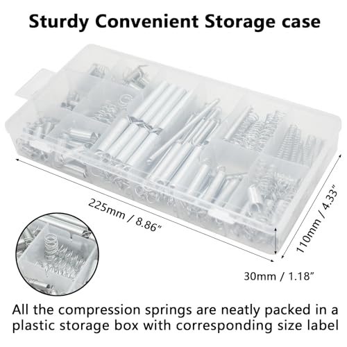 200Pcs Spring Assortment Kit, 20 Different Size Zinc Plated Extension and Compression Springs for Shops and Home Repairs Replacement Kit - view 3