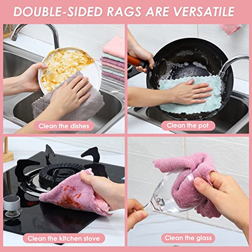 11Pack Kitchen Dish Cloths, Reusable Dish Towels, Nonstick Oil Washable Fast Drying, Super Absorbent Coral Velvet Cleaning Cloths for Mom from Daughter Son(Green-grey10 x 6") - view 6