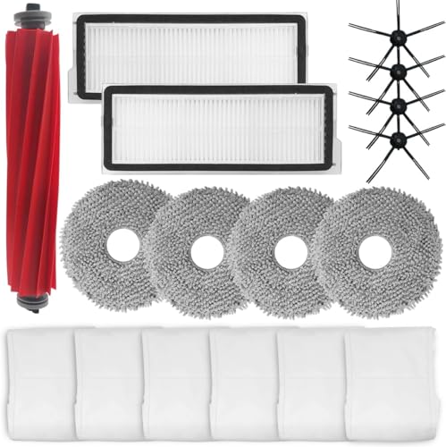 Accessories Kit Compatible with Roborock Qrevo S/Qrevo Maxv/Qrevo S/Qrevo Plus Robtic Vacuum Cleaner,1 Main Brush Roller,4 Side Brushe,4 Mop Pads,4 Dust Bags,4 Hepa Filters, 1 Cleaning Solution(18PCS)