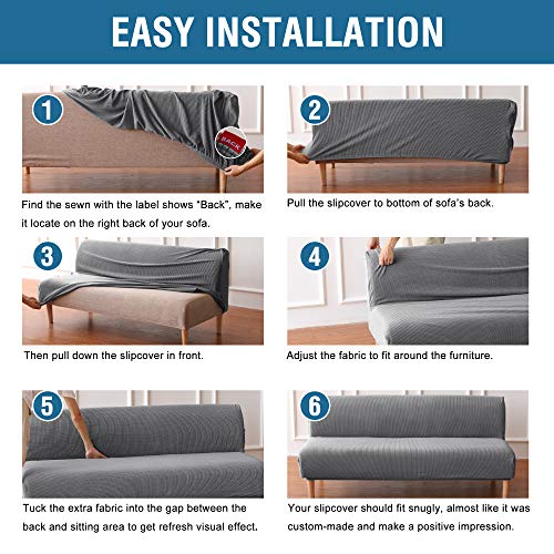 Armless Futon Cover Stretch Sofa Bed Slipcover Protector Elastic Feature Rich Textured High Spandex Small Checks Jacquard Fabric Futon Cover, Machine Washable, Gray - view 5