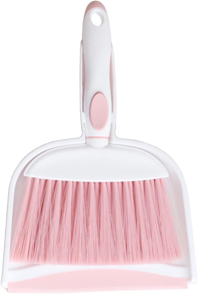 Mini broom and dustpan set - mini whisk set for desk, housekeeping, office, kitchen, pet nest, etc., daily cleaning necessity plastic mini dustpan set, pink