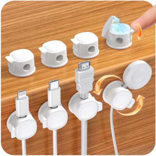 8 Pack 360° Rotatable Cable Clips Cord Organizer,Desk Cable Management Accessory,Cord Clips,Adhesive USB Wire Holder Keeper Organizer Home Office Desk Phone Car Wall Desktop Nightstand Cable Organizer