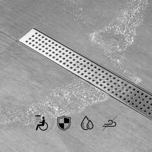24 inch Linear Shower Drain with Removable Square Hole Panel by Using Brushed 304 Stainless Steel Process, Linear Drain Equipped with Adjustable Feet and Hair Strainer - view 3