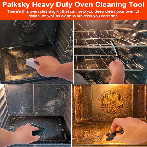 Heavy Duty Oven Cleaner Tools, Oven Cleaning Accessories, Oven Cleaning Kit with Crevice Cleaning Brush, Razor Blade Scraper, Pumice Stone, Cleaning Rags - view 3